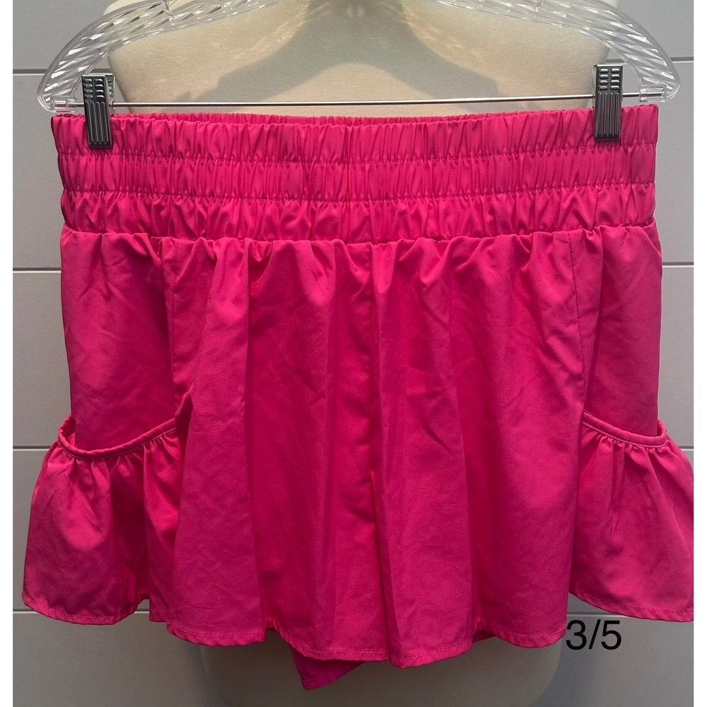 Athletic Hot Pink Ruffle Skort Smocked Waist Built-in Shorts Tennis Golf XL